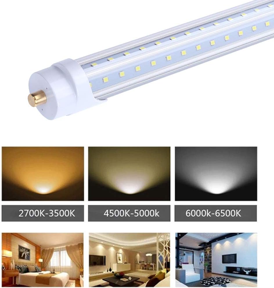 T8 V Shaped 8FT LED Tube Light,Need Bypass Ballast,65W Single Pin FA8 Base, 7800LM, 5000K Daylight White 8 Foot