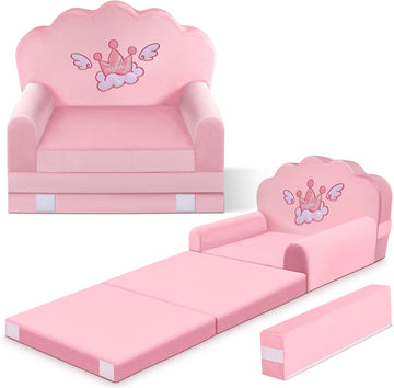 Crown Kids Couch Comfy Toddler Chair, in-1 Fold Mini Sofa