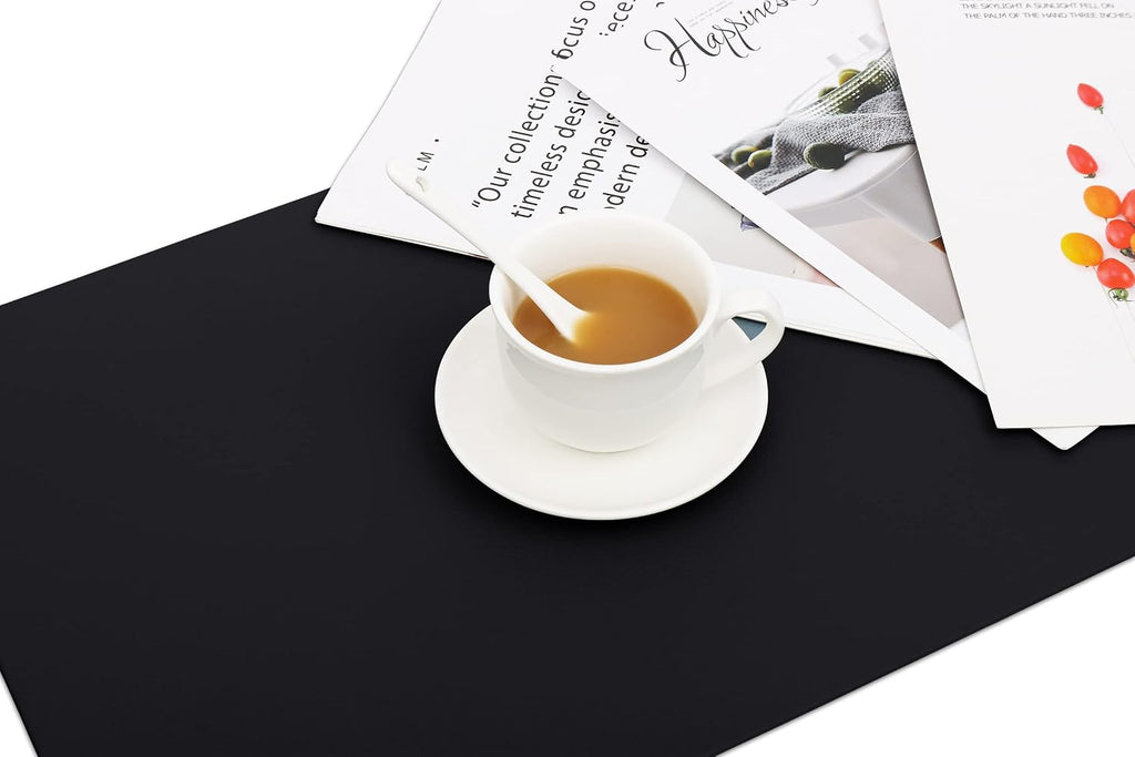 Placemats Black Leather Place Mats Waterproof Wipeable Heat Resistant Sturdy Rectangle Kitchen Dining Table - Set of 4