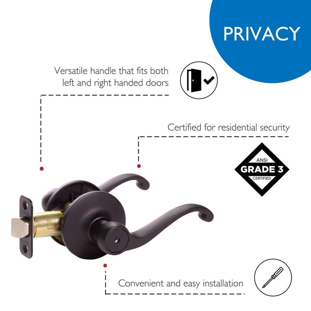 Scroll Privacy Door Lever, Matte Black