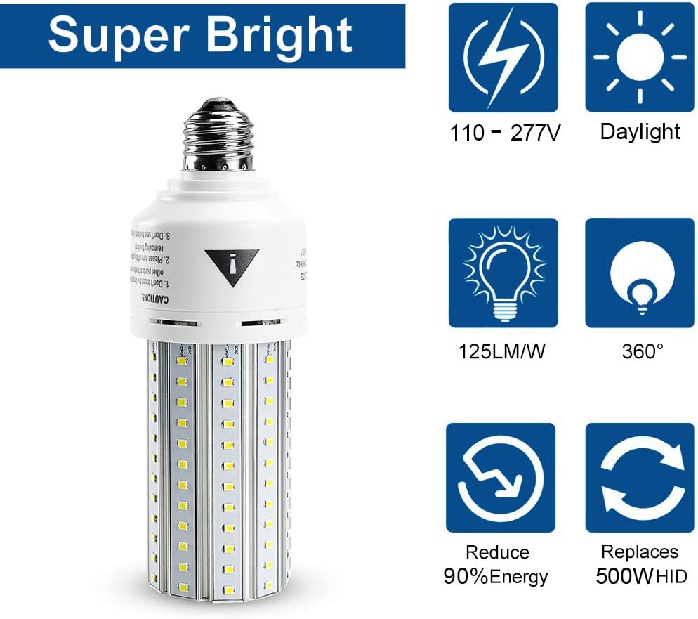 Mafuken 500W Equivalent LED Corn Light Bulb 7500 Lumen Led Bulbs 60W Super Bright 5000K Cool Daylight White E26/E27