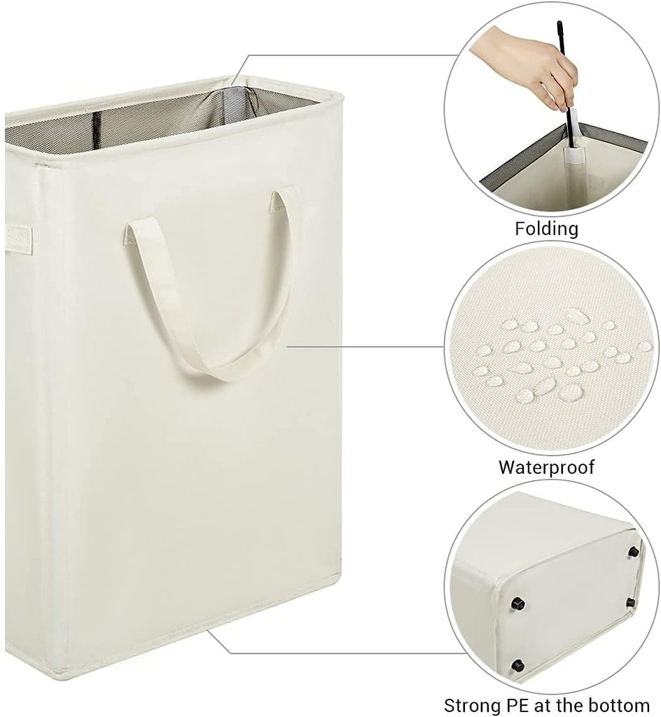 Narrow Laundry Hamper, Skinny Laundry Basket, 45L Beige, 21"