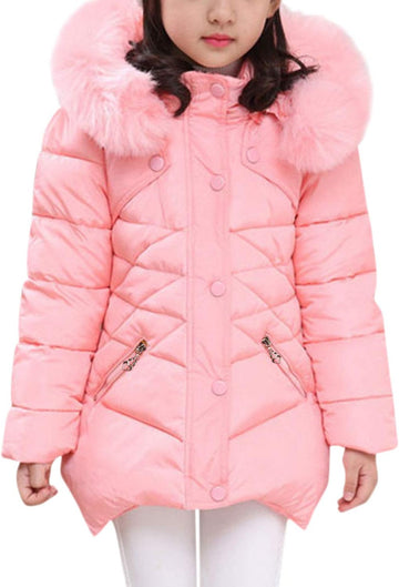 Girls' Winter Coats Fur Hooded Warm Puffer Jacket Coat with Fleece Lined