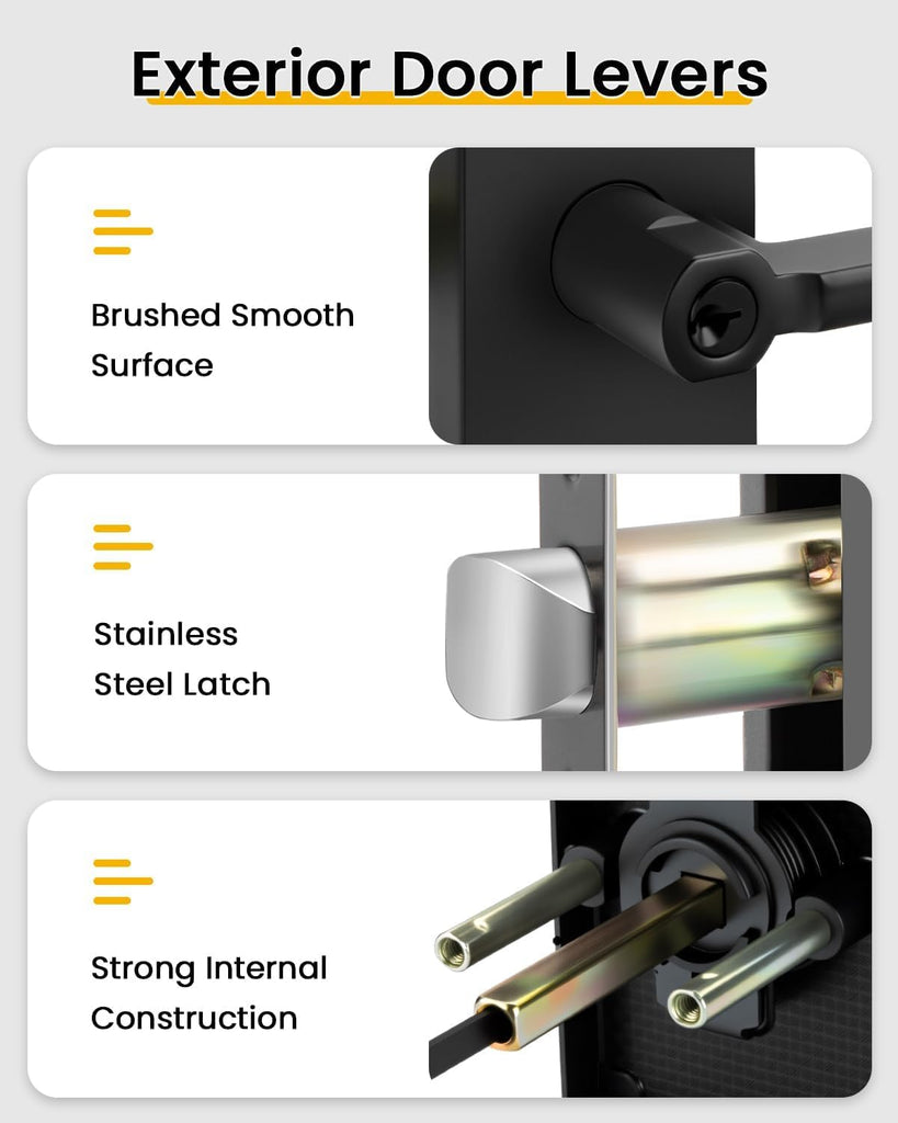 Matte Black Front Door Handle with Lock and Deadbolt 2 Pack