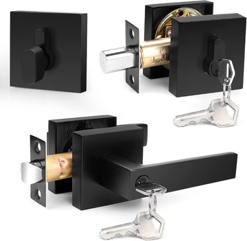 Flat Black Entry Levers Lock Sets and Single Cylinder Deadbolts Keyed Alike Combination Set - Door Lever