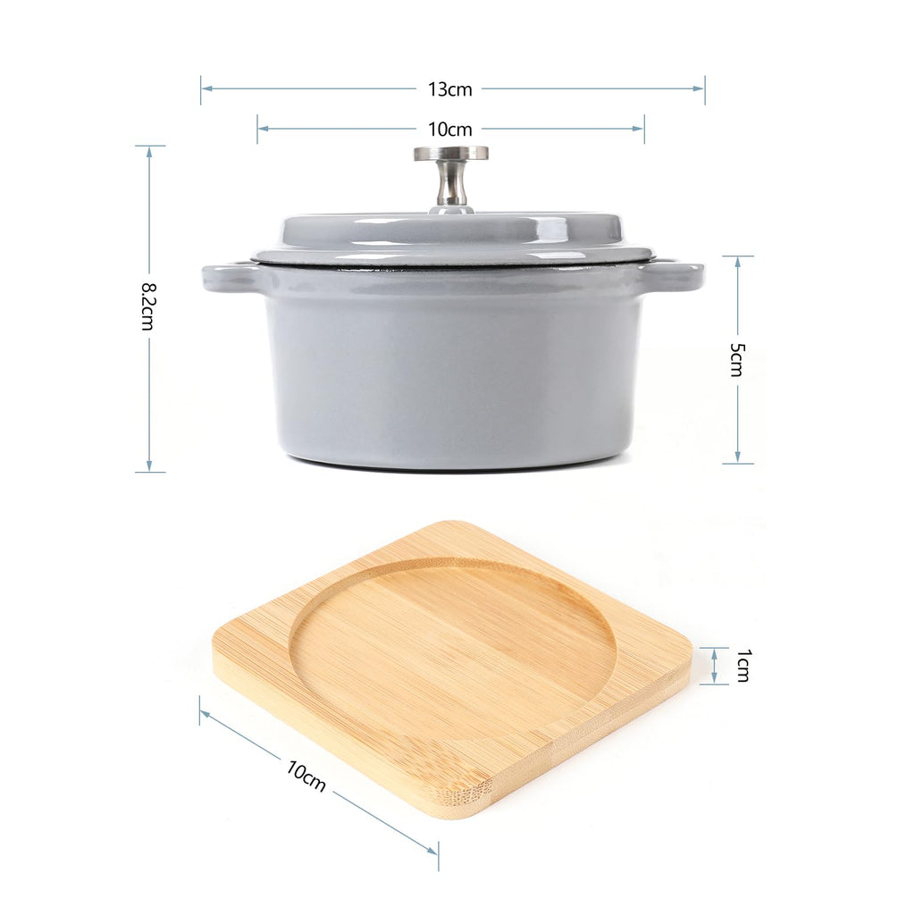 Enameled Cast Iron Mini Dutch Oven Cocotte Saucepan with Lid 270ml/9.13oz/1.08cups Gray Set of 2