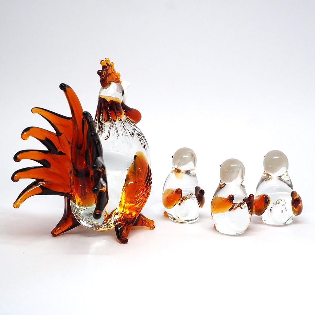 Hand-Blown Glass Brown Hen Chicken Figurine, Farmhouse Decor