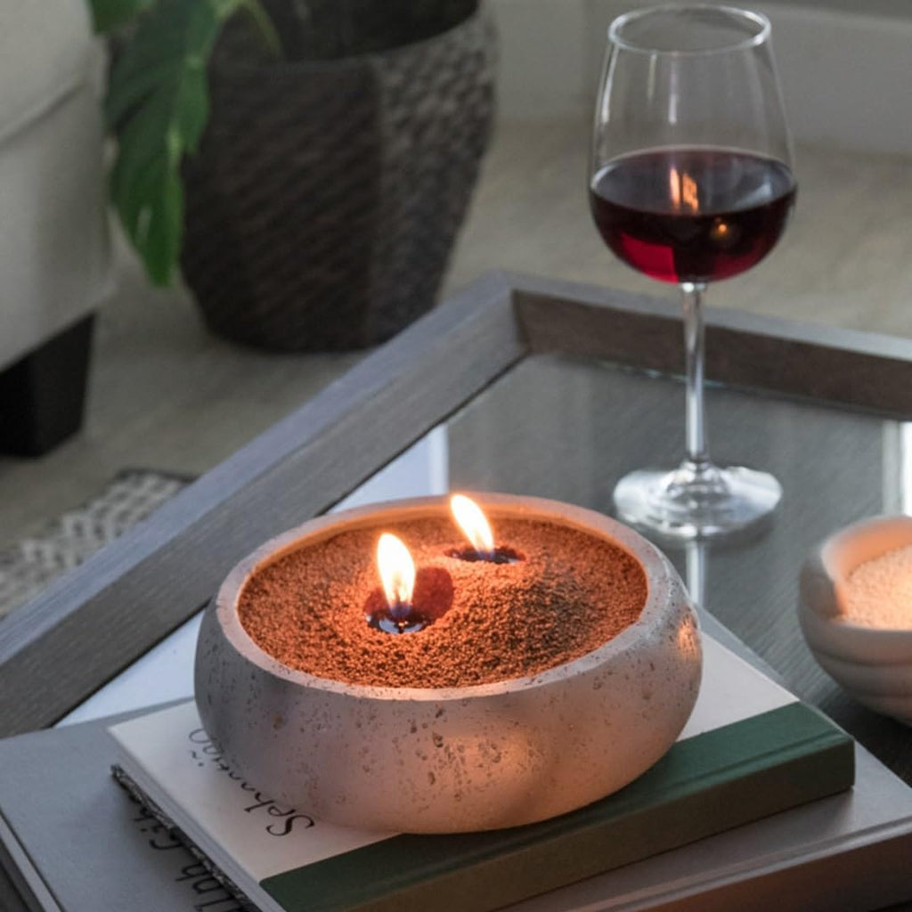 Earthy Vessel - Modern Decorative Bowl & Centerpiece for Coffee Table, Entryway or Candle Display (7.5" x 2.5") Gray