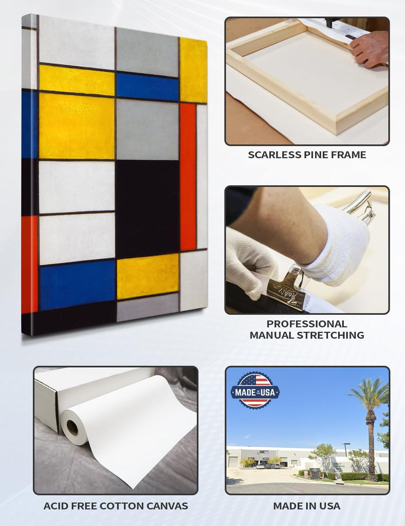 Large Mondrian Wall Art, Mondrian Print, Composition A, Size 36x24 in