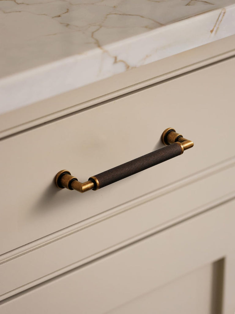 5 Pack Antique Brass Cabinet Pulls 5" Hole Center Knurled Vintage Drawer Pulls Bathroom Dresser Handles Hardware Bar