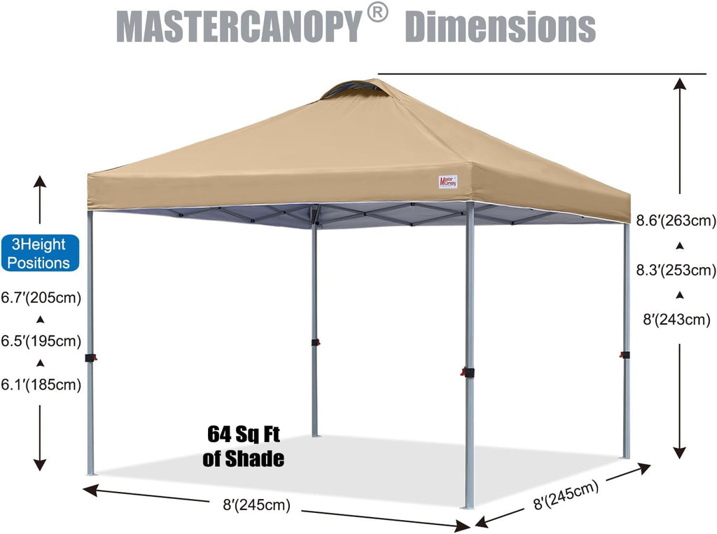 8x8 Pop Up Canopy Tent, 1 Person Setup Instant Shelter,Outdoor Portable Beach Canopy with Roller Bag, 4 Sandbags