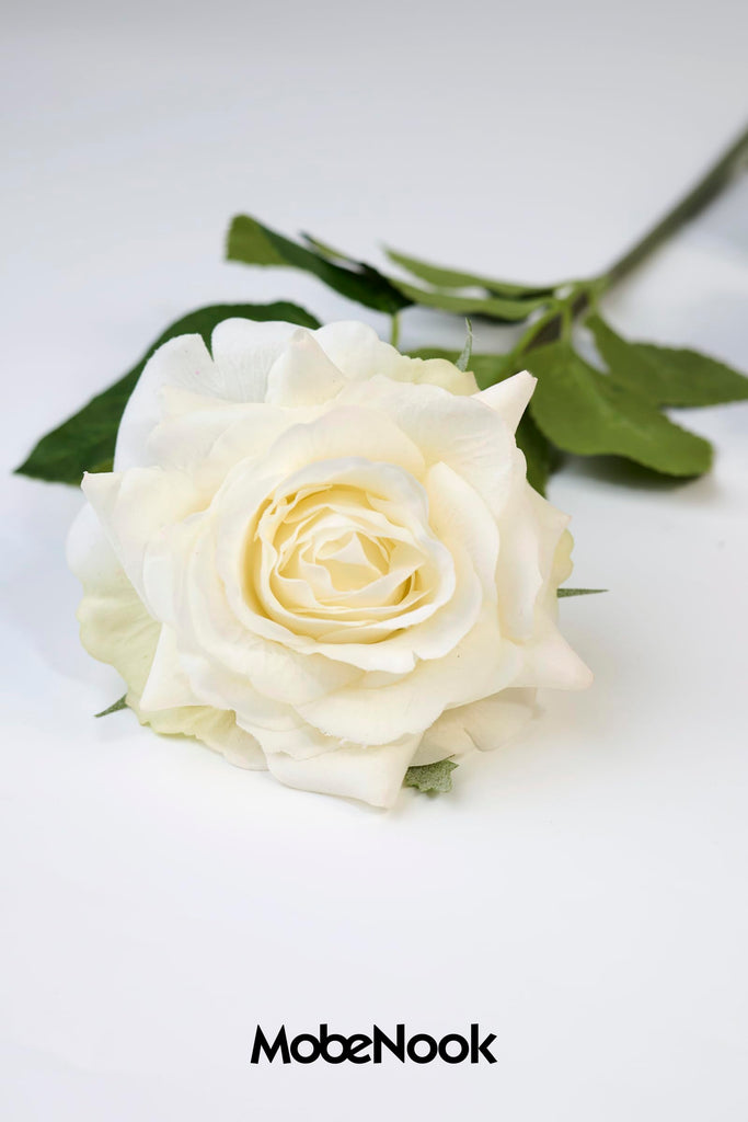 Real Touch Artificial Roses, 6 Stems Faux Flowers Decor(White)