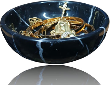 Marble Jewelry Dish 4.5", Trinket Dish for Ring Earring, Rings Holder, Gift for Woman Daugther (BLACK)