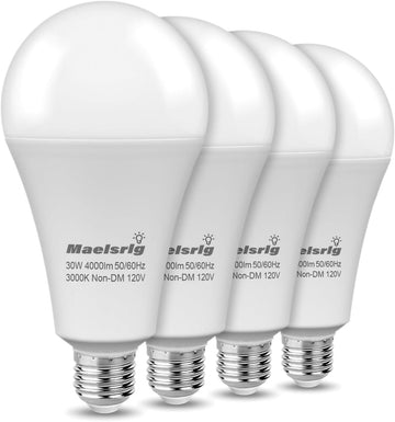 300W Equivalent LED Bulb, 30W 4000 Lumens Warm White 3000K, E26 Base, 120V, Non-Dimmable, 4-Pack - Replaces 300 Watt