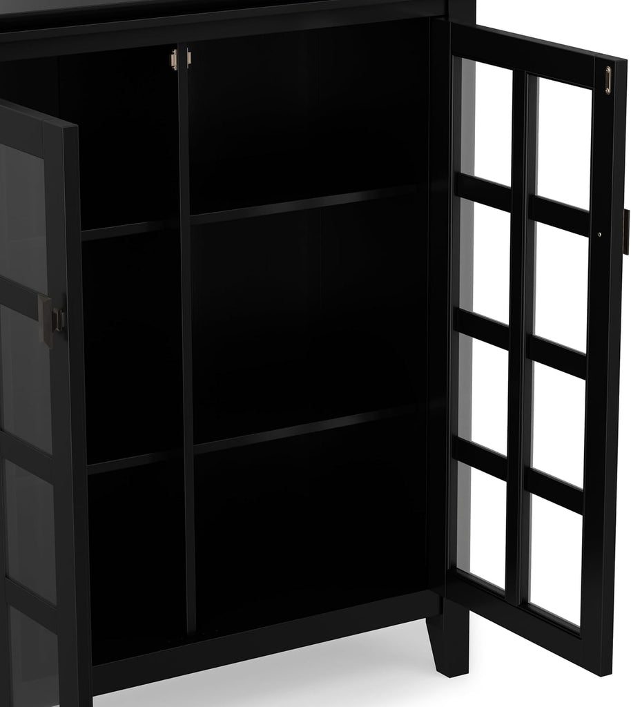Artisan 38" Wide Solid Wood Storage Cabinet in Black | Transitional medium accent cabinet with glass doors, tapered