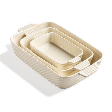 Ceramic Baking Dish Set, Cake Baking Dish for Brownie, Porcelain Striped Casserole Dishes for Oven with Handle for