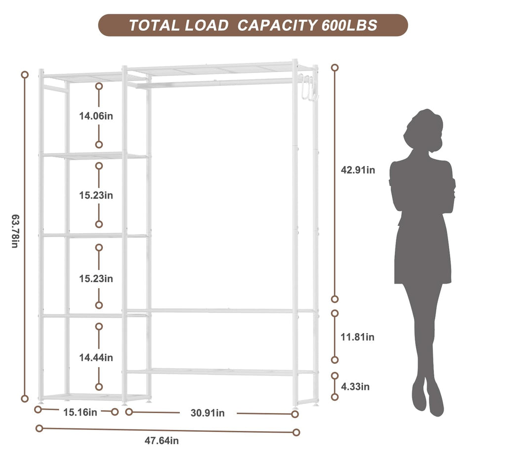 Clothing Racks for Hanging Clothes with Shelves, Portable Closet System Organizer Garment Rack for Clothes Storage