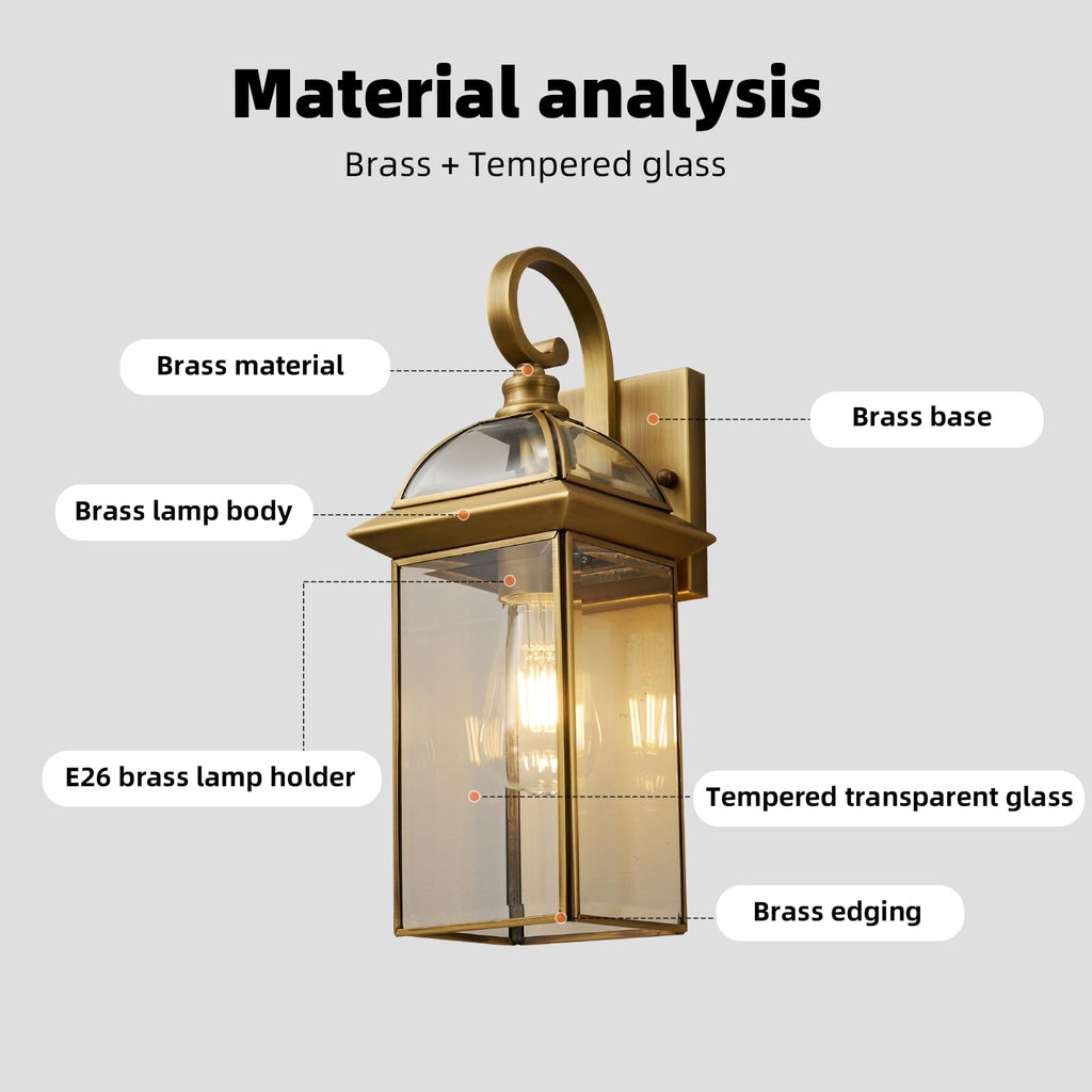 Brass Outdoor Wall Lights, Waterproof Porch Sconces, Bulbs Included, 2-Pack
