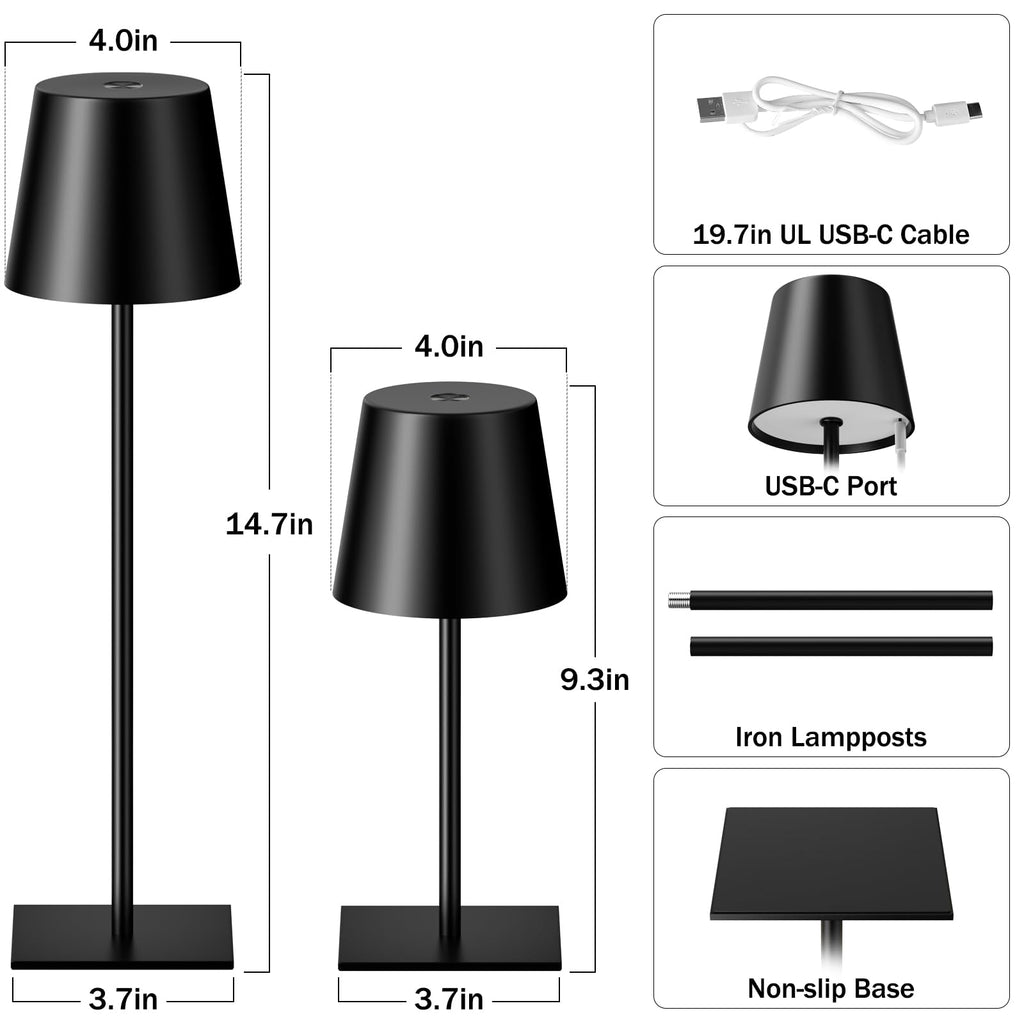 Black Cordless Rechargeable Table Lamps Set of 4