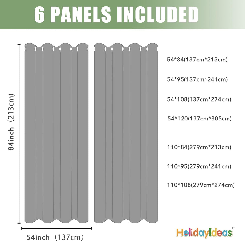 Black Patio Outdoor Curtains Waterproof for Balcony,Cabana 6 Pack 54x84 | Porch Pergola Outdoor Blinds, Weatherproof