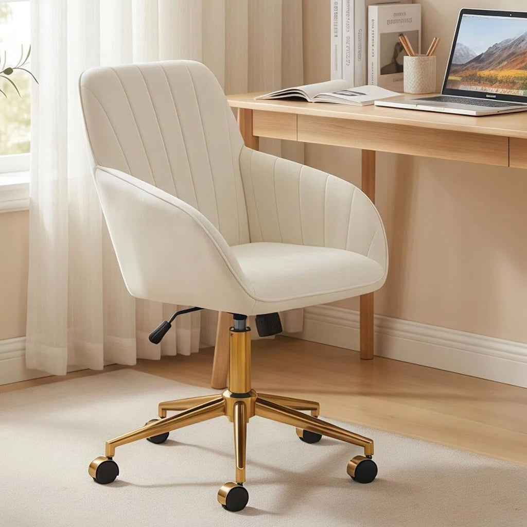 Velvet Home Office Desk Chair, Modern Cute Computer Task Chair with Back, Height Adjustable Upholstered Vanity Chair