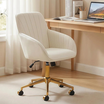 Velvet Home Office Chair with Gold Base Upholstered Tufted Modern Height Adjustable 360 Degree Swivel Desk Chair with