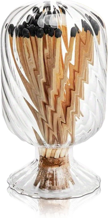 Transparent Helix Glass Match Cloche, Decorative Match Holder Jar, Stylish Matches in a Jar for Candles & Fireplace