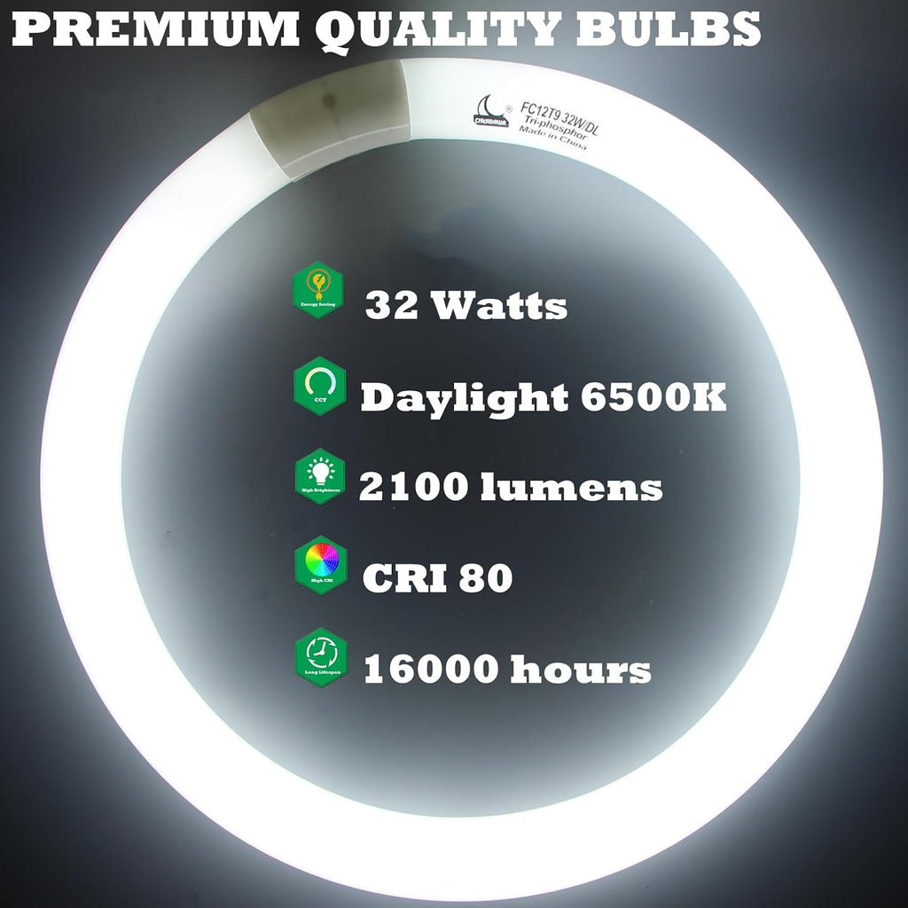 FC8T9 22W and FC12T9 32W Daylight Set, Round Fluorescent Bulb 8 inch T9 22 Watts & Circular Light Bulbs 12 inch 32