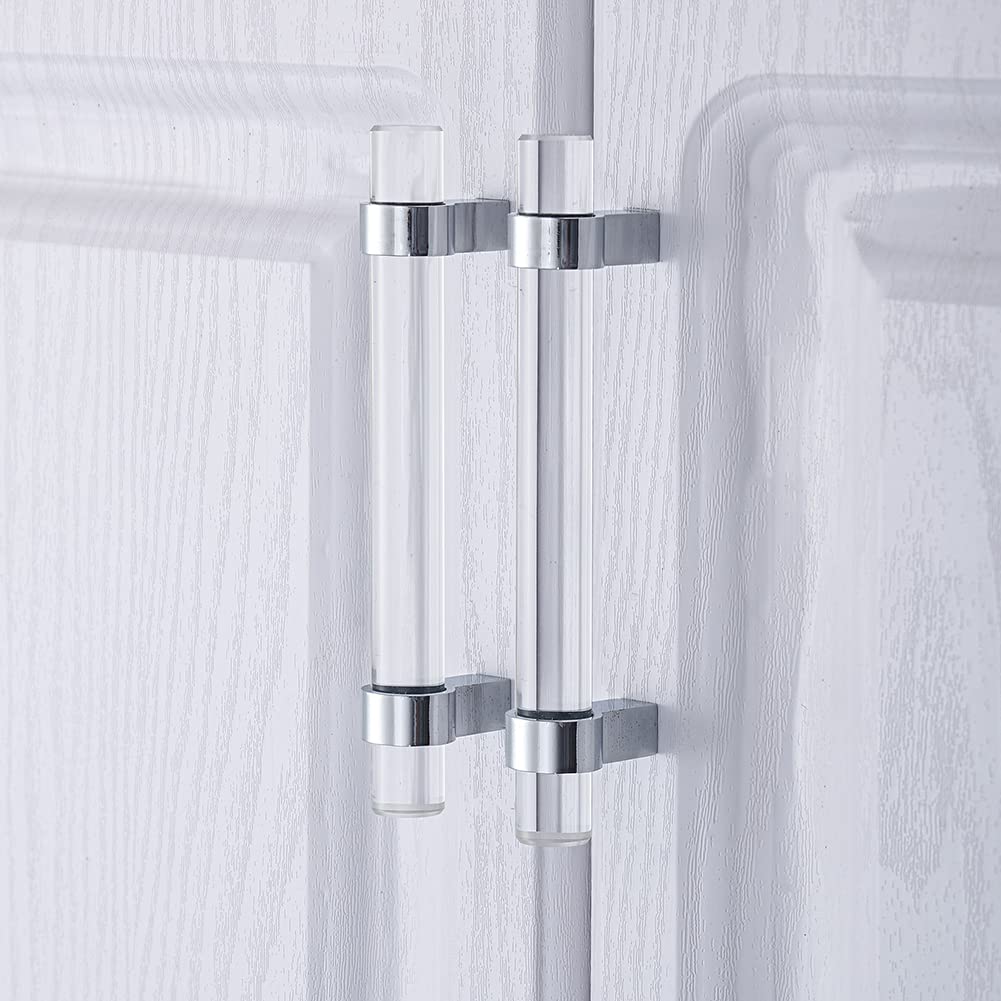 5 Pack 7-1/2 Inch Crystal Glass Drawer Pulls, Chrome Cabinet Pulls