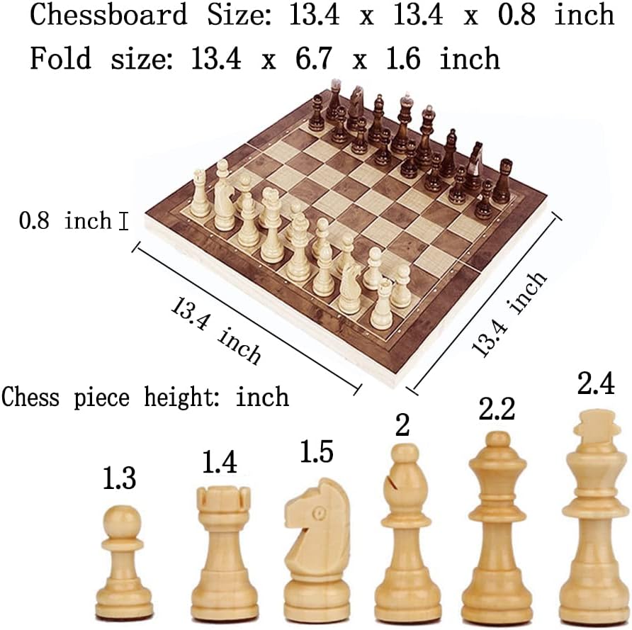 Chess Set, 3 in 1 Wooden Chess Board Game in Chess, Backgammon, Checkers