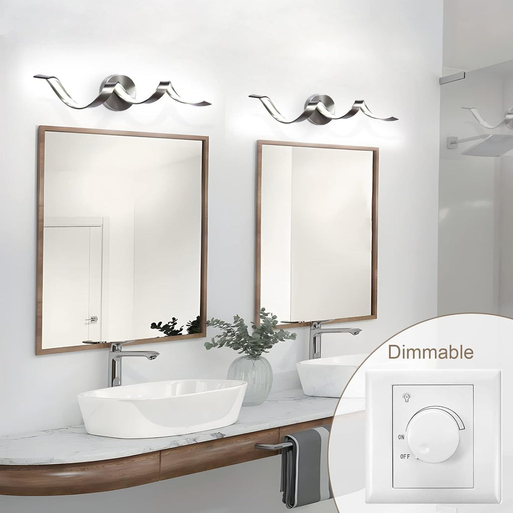 Dimmable Modern LED Bathroom Vanity Light 24 inch, 15W Spiral Design Brushed Nickel Bathroom Light Fixtures Over