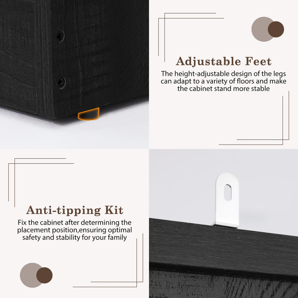 2 Doors Armoire Wardrobe Closet w/ Folding Sliding Barn Door, Rustic Black