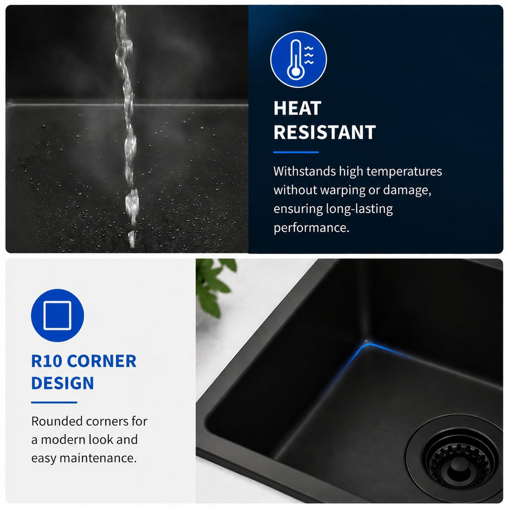 Black, 17 Inch Granite Composite Undermount Sink
