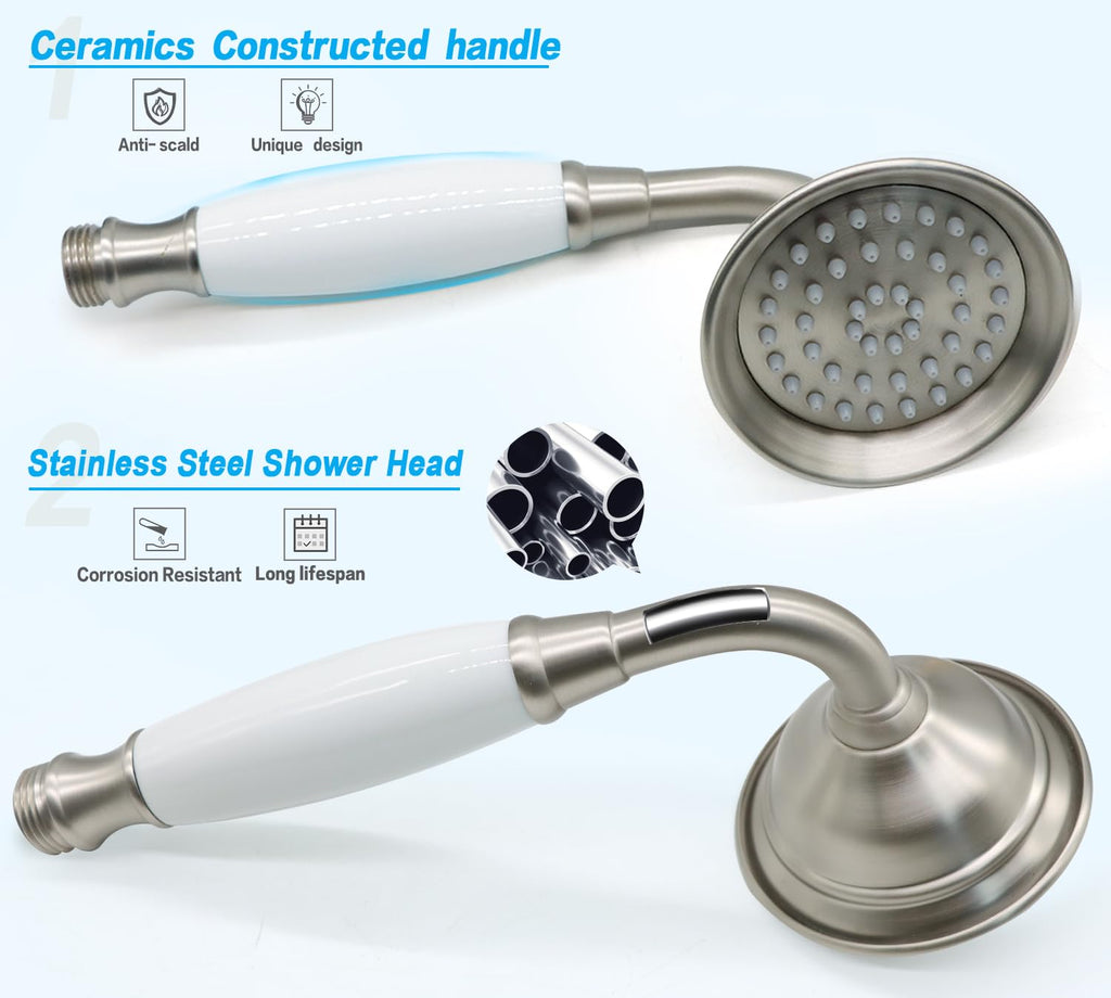 Vintage Hand-held Shower Rain Sprayer Telephone Shaped Ceramic Shower Head with 59 Inch Hose , Brushed Nickel