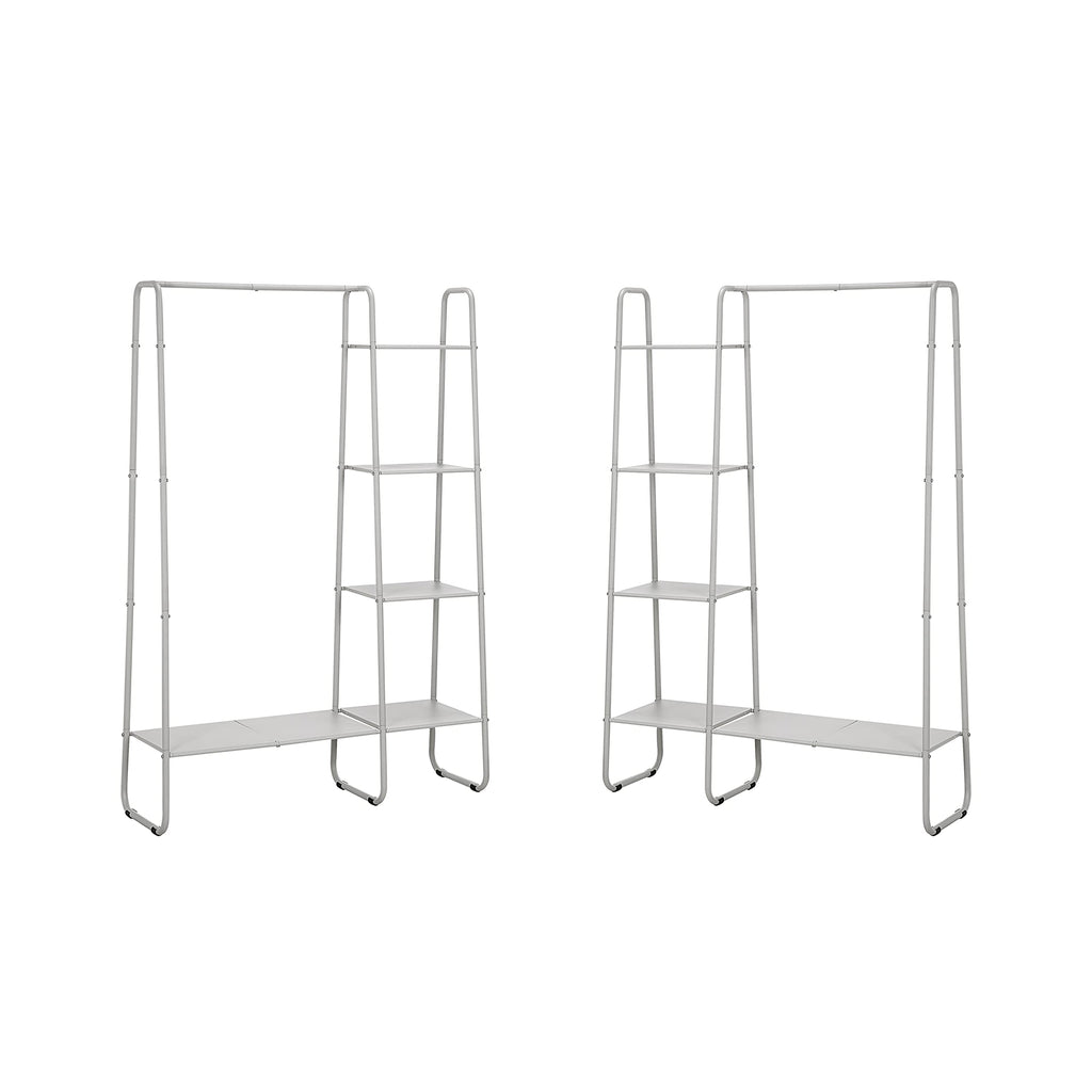 Open Closet Garment Rack with 4-Tier Shelves & Bottom Storage Shelf, Freestanding Open Wardrobe Clothes Rack