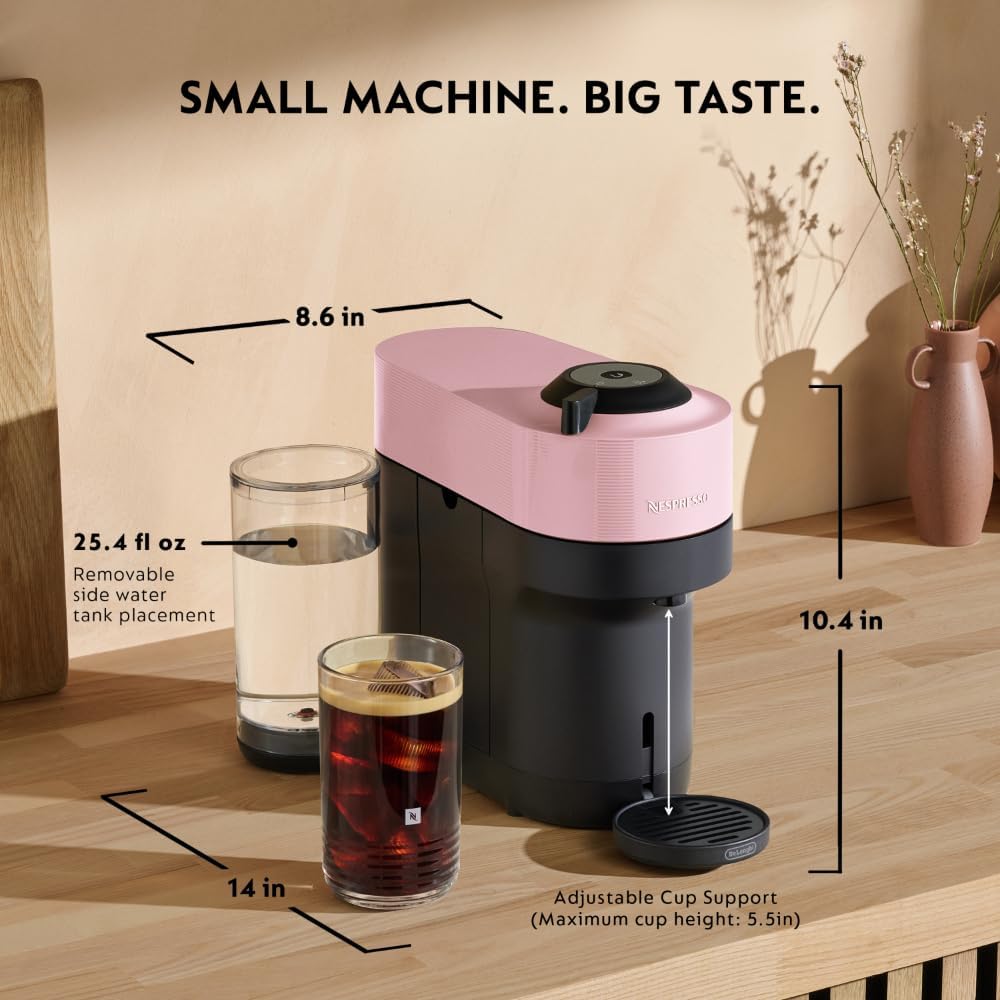 Vertuo Pop+ Coffee Machine with Milk Frother, Candy Pink | Coffee and espresso maker by with compact design.