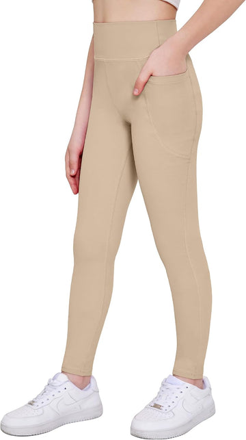 Girls Athletic Leggings Kids High Waist Yoga Pants with Pockets