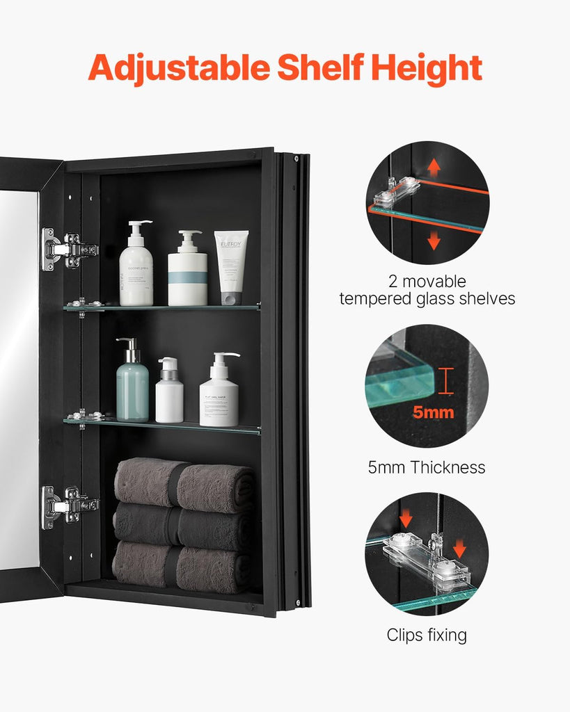 Medicine Cabinet, 14 x 24 inches, Medicine Cabinet with Mirror, Aluminum Frame Bathroom Wall Cabinet, 2-Layer