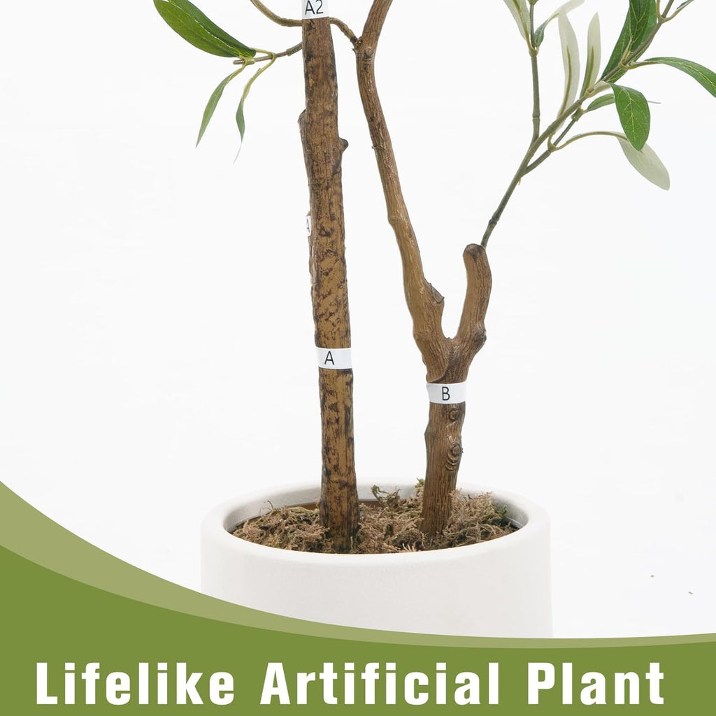 Fake Olive Tree 4FT Tall 2Pack with White Planter Decor