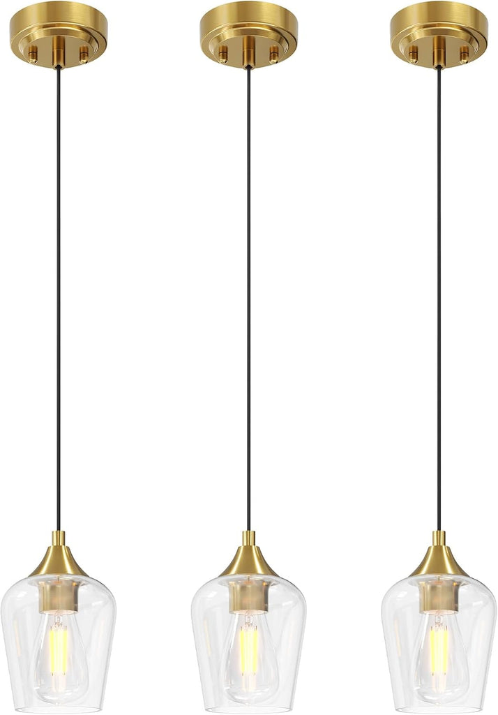 Pendant Lights Kitchen Island, Brushed Gold Pendant Light Fixtures with E26 Base & Adjustable Cable, Modern Pendant