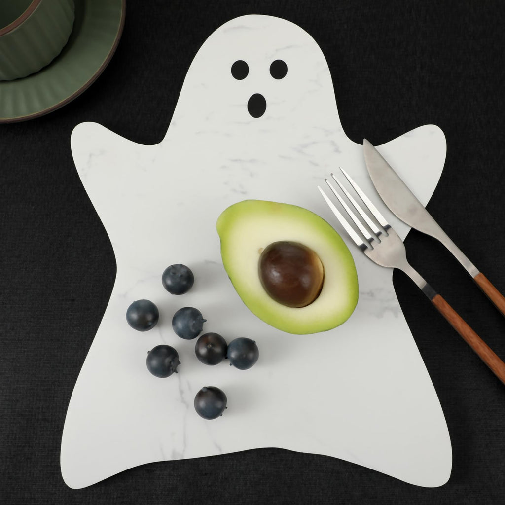 Halloween Ghost Marble Cheese Board, 11.8 x 9.8 Inch White Marble Charcuterie Board Decorative Serving Tray