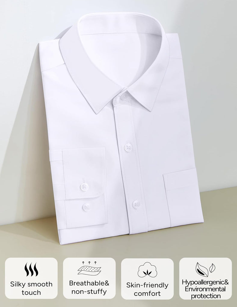 Boys Long Sleeve Button-Down Dress Shirts with Tie: 2 Fabrics (Stretch/Standard) & 2 Fits (Regular/Husky)