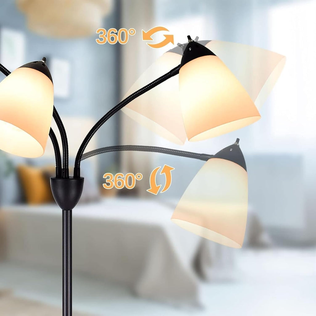 Modern Reading Floor Lamp, 3-Light Floor Lamp Black with Reading Lamp, Adjustable Flexible Tree Standing Lamp Study