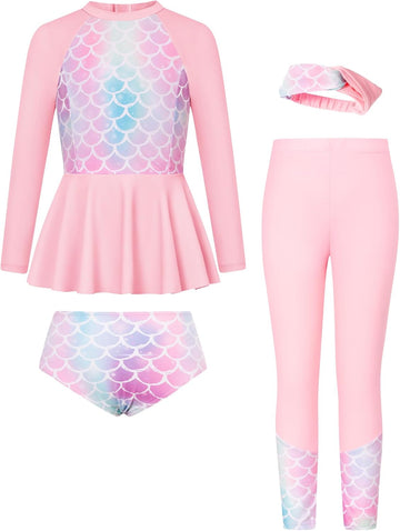 Girls Long Sleeve Rash Guard Bathing Swimsuits Swimwear
