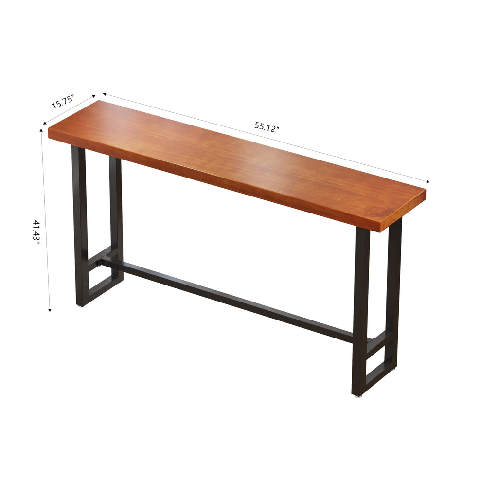 55in Dark Brown Solid Wood Bar Height Pub Table - Built-in Footrest, Solid Wood Top & Sturdy Metal Legs | Counter