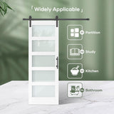 32x80 White Glass Barn Door with 5.5FT 66inch Sliding Doors Hardware Kit Included & Handle,PVC Surfa