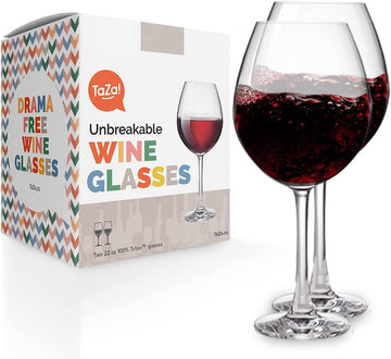 Unbreakable Red Wine Glasses with Stem 22oz Set of 2, Shatterproof Tritan Plastic Stemmed Outdoor Glasses, Reusable &