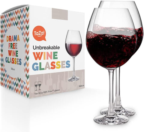 Unbreakable Red Wine Glasses with Stem 22oz Set of 2, Shatterproof Tritan Plastic Stemmed Outdoor Glasses, Reusable &