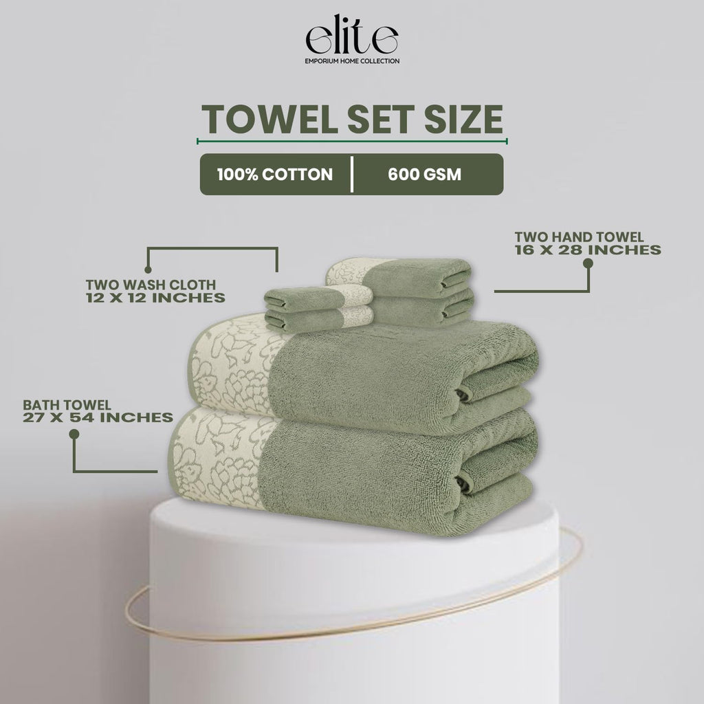 6-Piece Jacquard Bath Towel Set - 100% Cotton 600 GSM Luxury Towels - Soft, Absorbent & Quick Dry - Bath Towels, Hand
