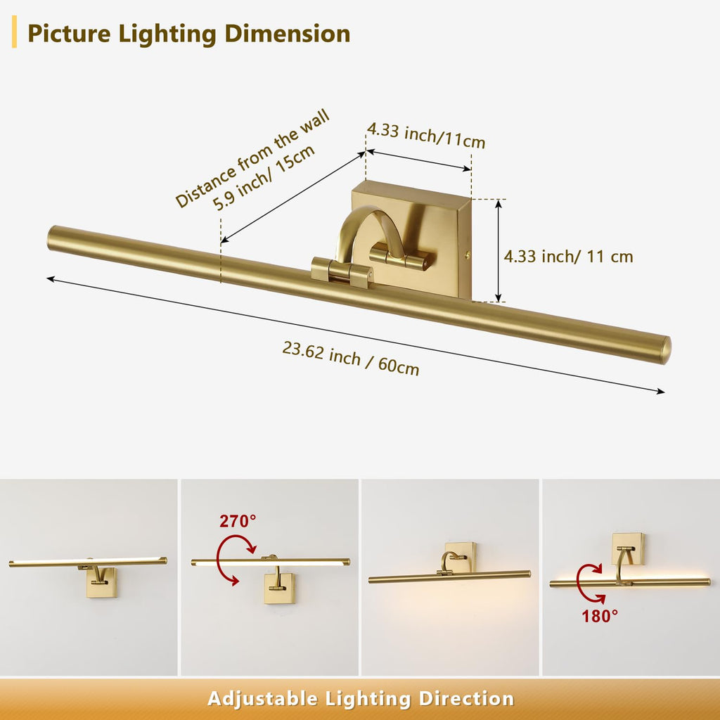 Brass Picture Lights for wall Hardwired LED Picture Frame Light Dimmable Painting Lights for Wall Portrait Artwork
